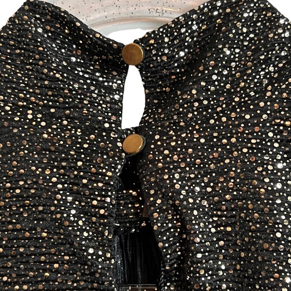 Sabina Musayev Black Ruffle Shoulder High Neck Diamond Shimmer Gold Top Size XS - Picture 5 of 6